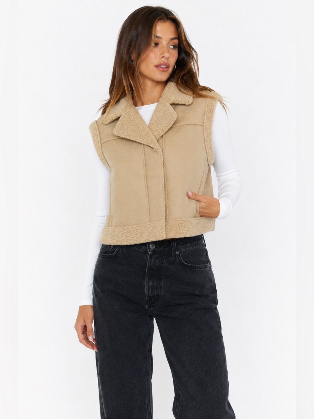 BNWT Industry Republic Faux Shearling Vest – Beige Size Large $108 MSRP